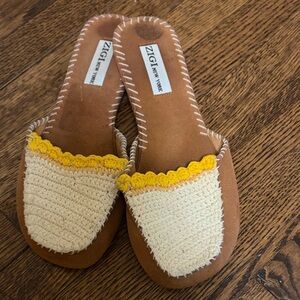 Zigi New York Cream Crochet Mules with Yellow Trim